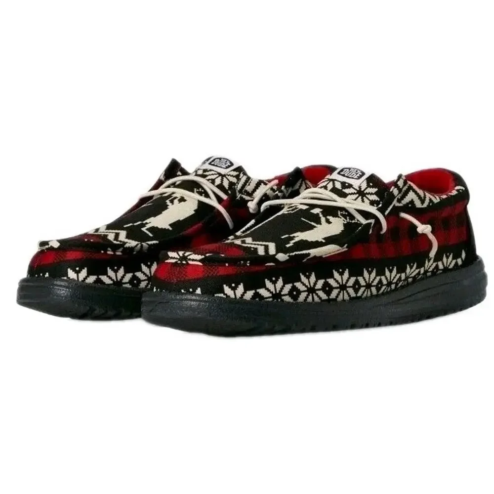 Hey Dude Wally Holiday Cheers Men's Size 9 Black Red Shoes Christmas Dudes